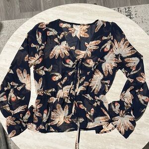 DNA Couture Cream Tie Front Peplum Blouse